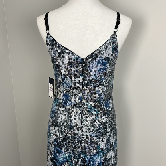 Rachel Rachel Roy Blue Floral Faye Sequin Dress 6 Faux Wrap Cocktail Disco NYE - Picture 5 of 13